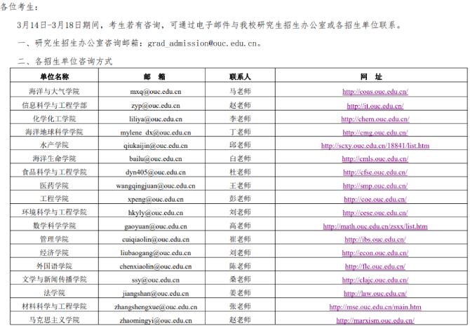 中国海洋大学2022年博士招生工作通知各学院联系方式01